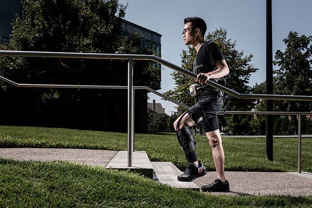 The ankle-assisting exosuit can facilitate normal overground walking. Credit: Rolex Awards/Fred Merz
